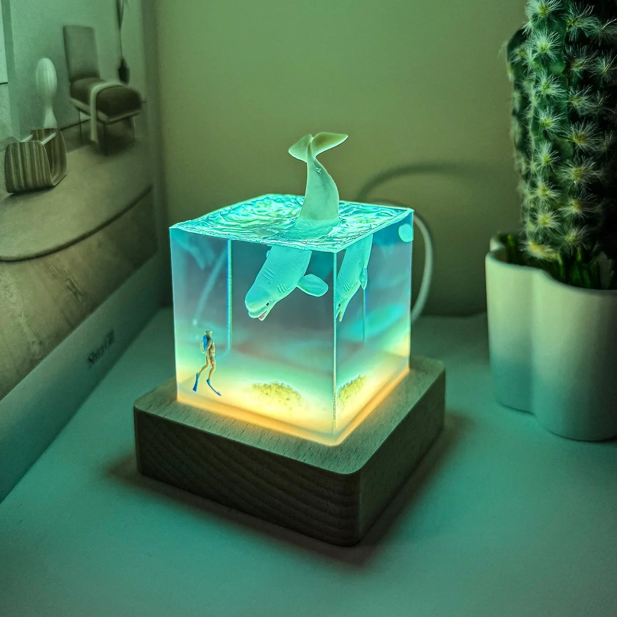 Ocean Whale Resin Nightlight 3D Micro-Landscape Desktop Decor
