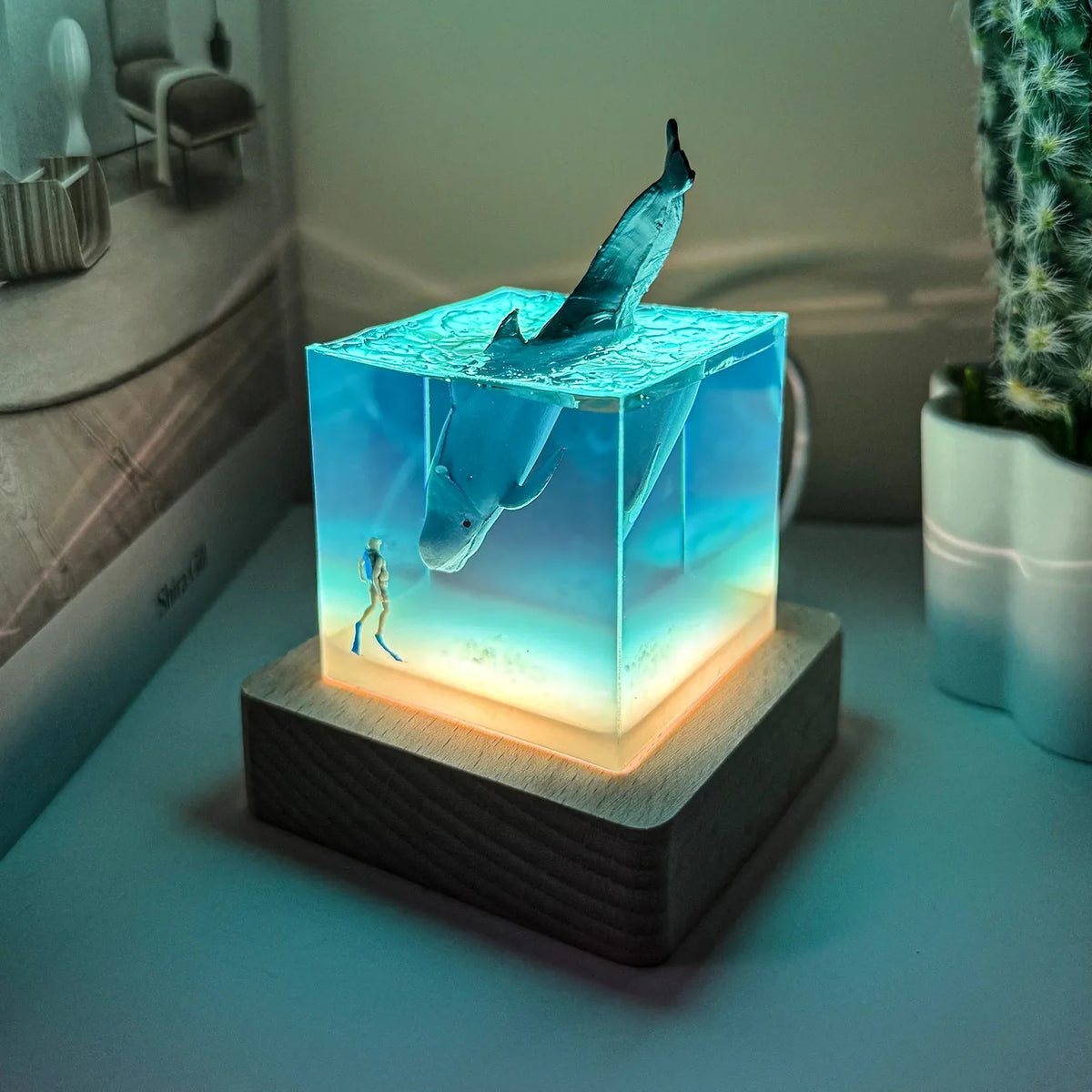 Ocean Whale Resin Nightlight 3D Micro-Landscape Desktop Decor
