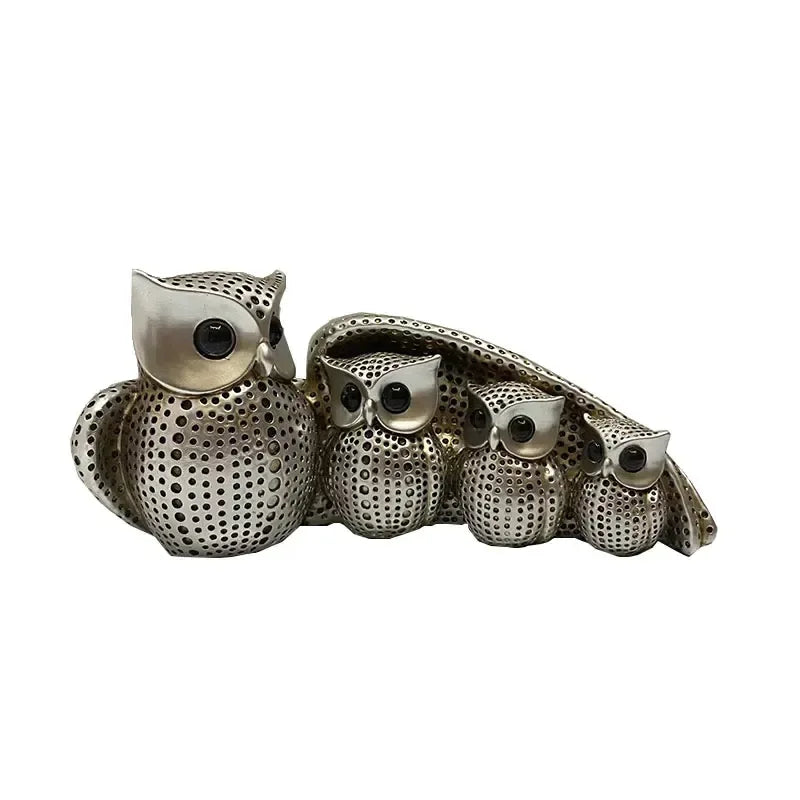 Golden Owl Family Statue – Decorative Owl Figurine Decor
