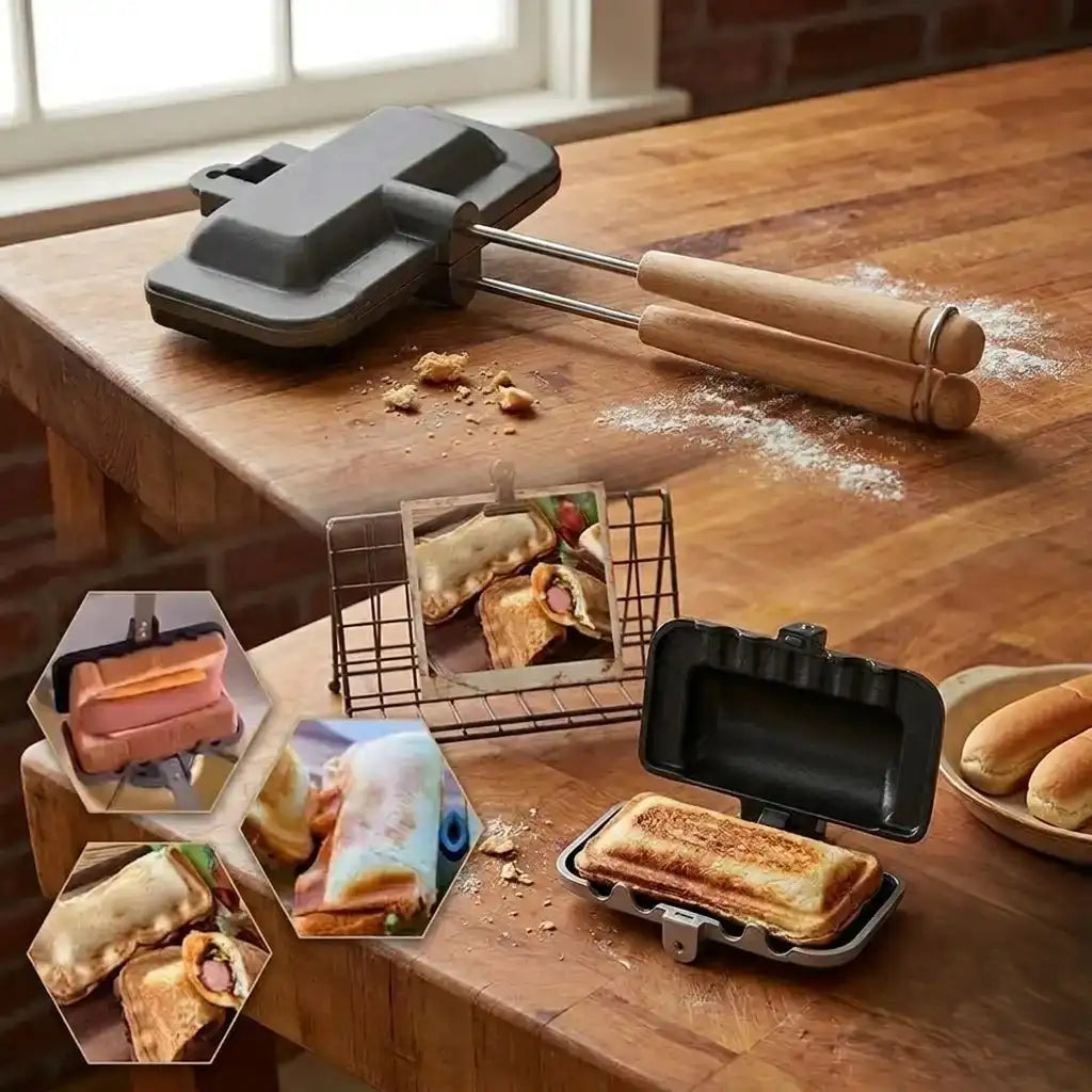 Double-Sided Non-Stick Sandwich Pan with Detachable Handle