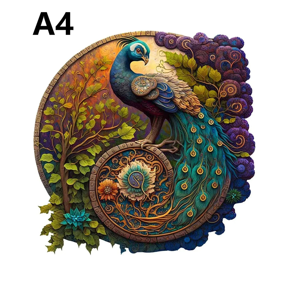 Round Peacock Wooden Jigsaw Puzzle – Irregular Animal Shaped