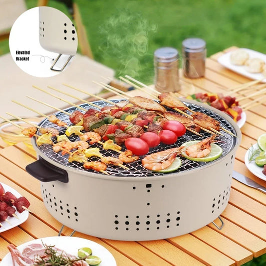Portable Korean Charcoal BBQ Grill – Non-Stick Round Stainless Steel Stove