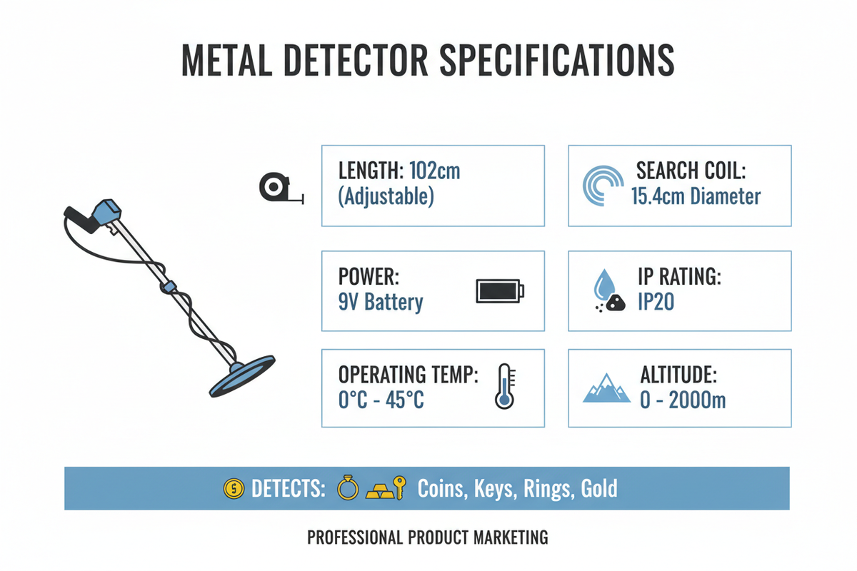 Portable Metal Detector – Adjustable, Waterproof Coil