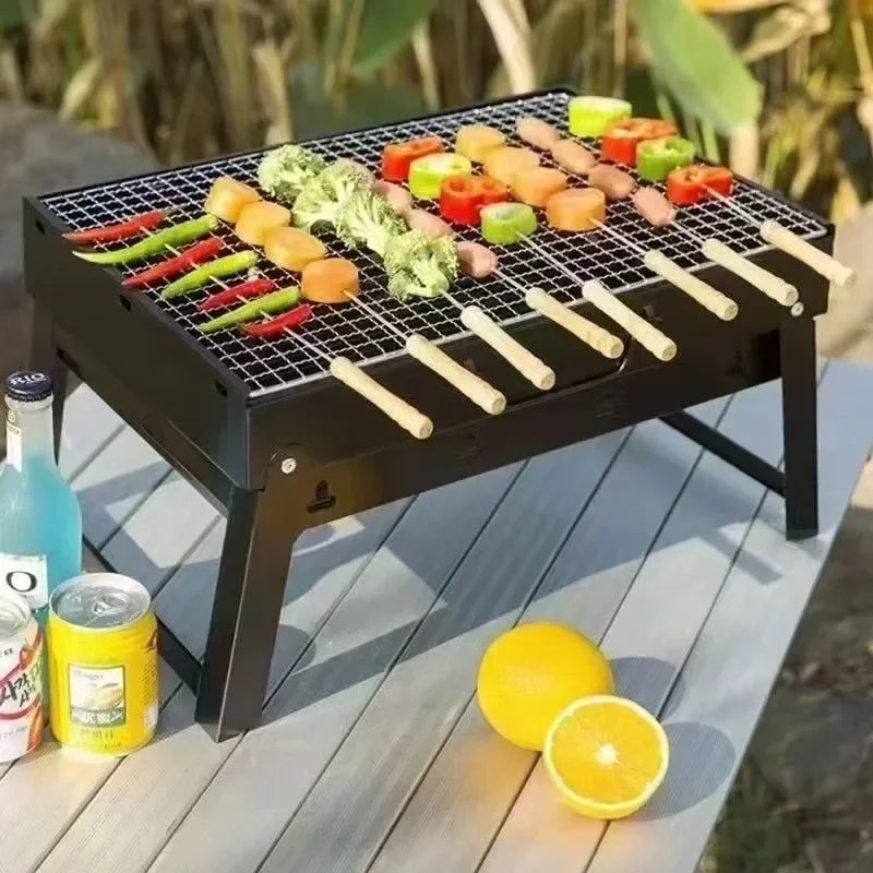 Portable Mini Charcoal BBQ Grill – Stainless Steel Pocket Camping Tool Kit