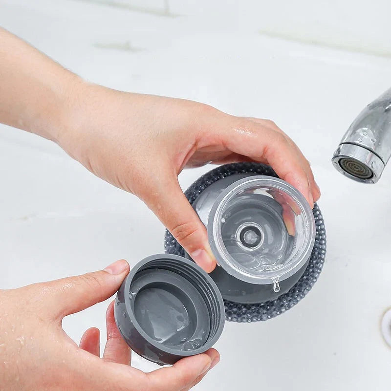 Soap Dispensing Palm Scrubber – Pot & Pan Cleaner with PET Refill Balls