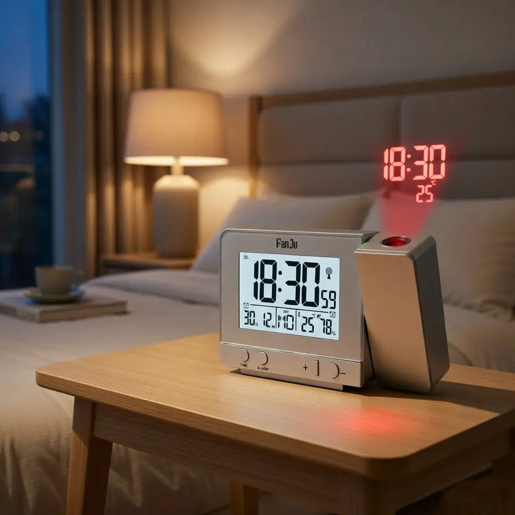 Digital Projection Alarm Clock with USB Charger | Dimmable LED Display, Thermometer & Dual Alarm