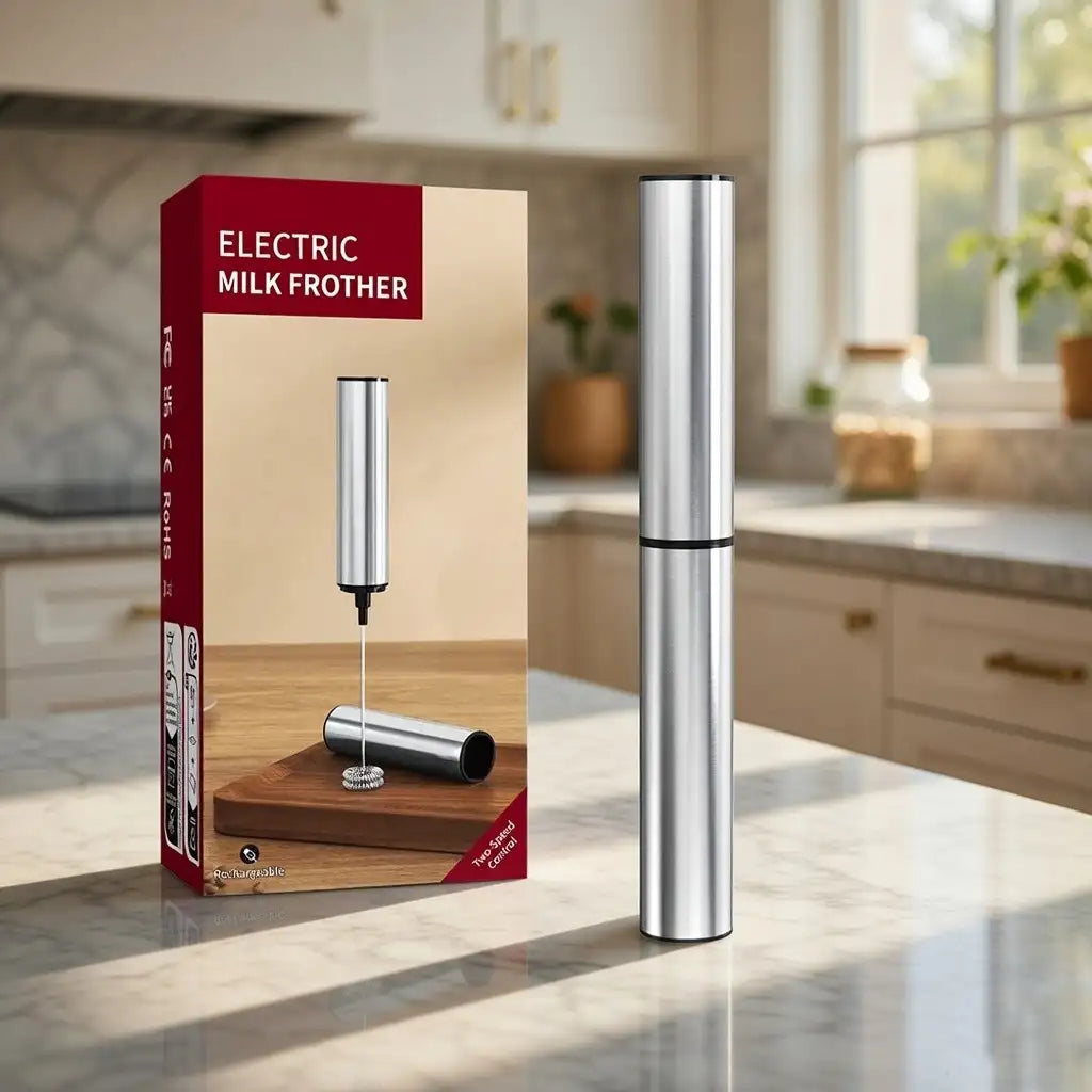 Rechargeable Electric Milk Frother – Stainless Steel Handheld Foam Maker