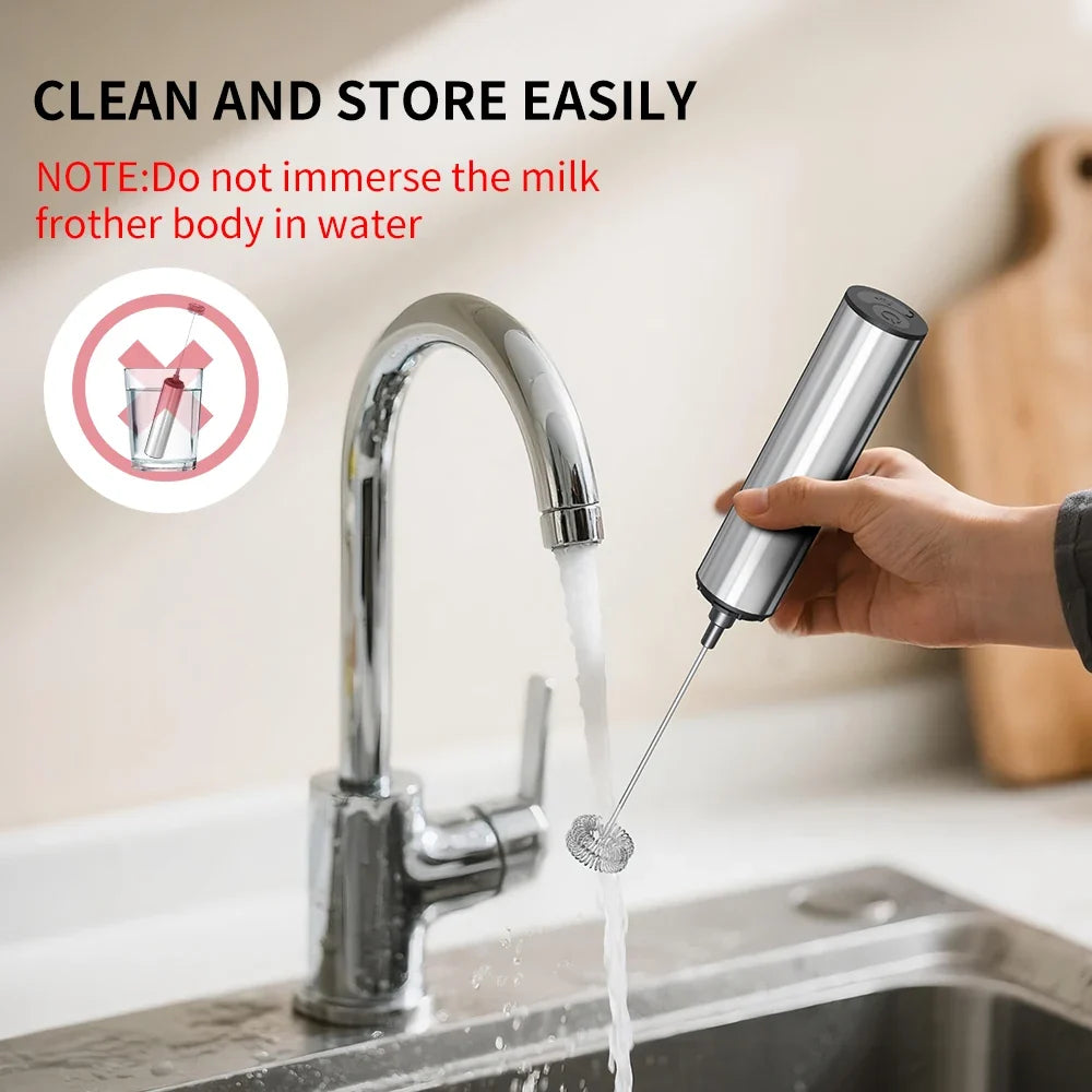 Rechargeable Electric Milk Frother – Stainless Steel Handheld Foam Maker