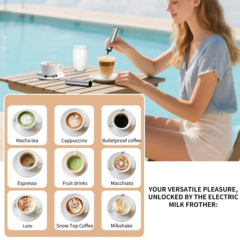 Rechargeable Electric Milk Frother – Stainless Steel Handheld Foam Maker