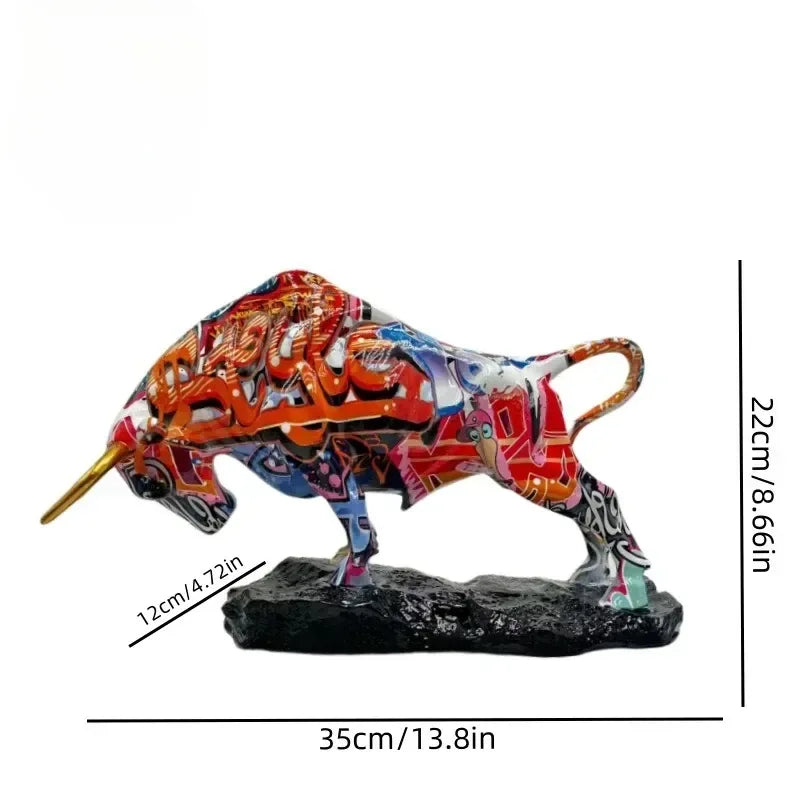 Colorful Charging Bull Sculpture – Resin Wall Street Decor
