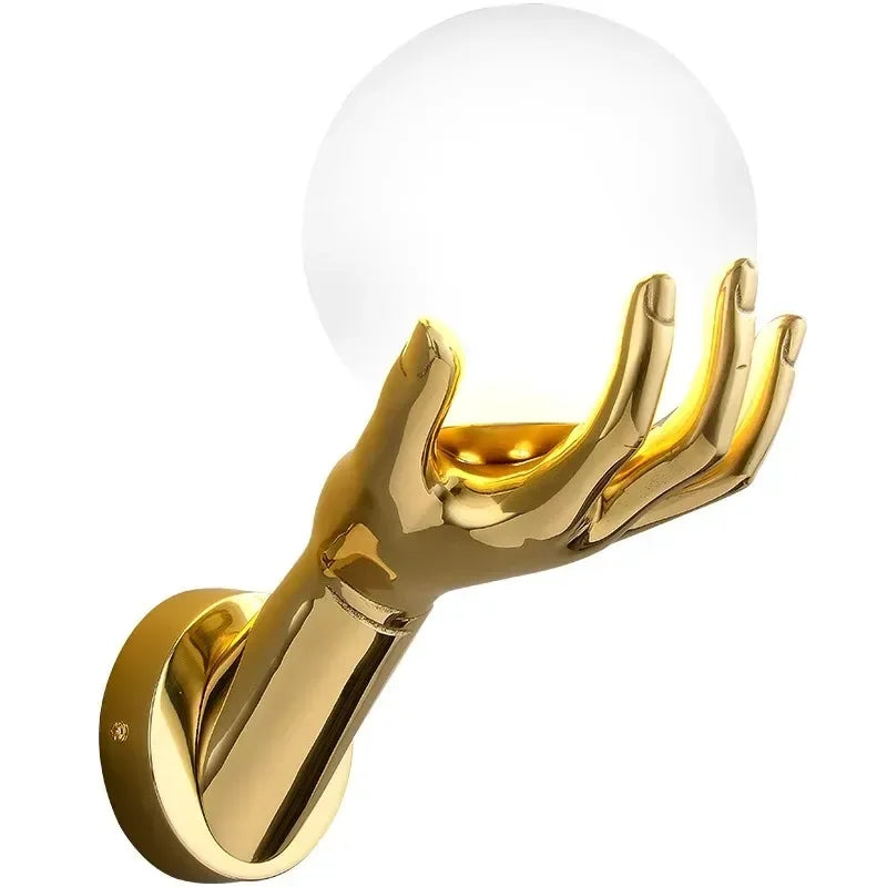 Creative Hand LED Wall Lamp – Resin Glass Bedside Light