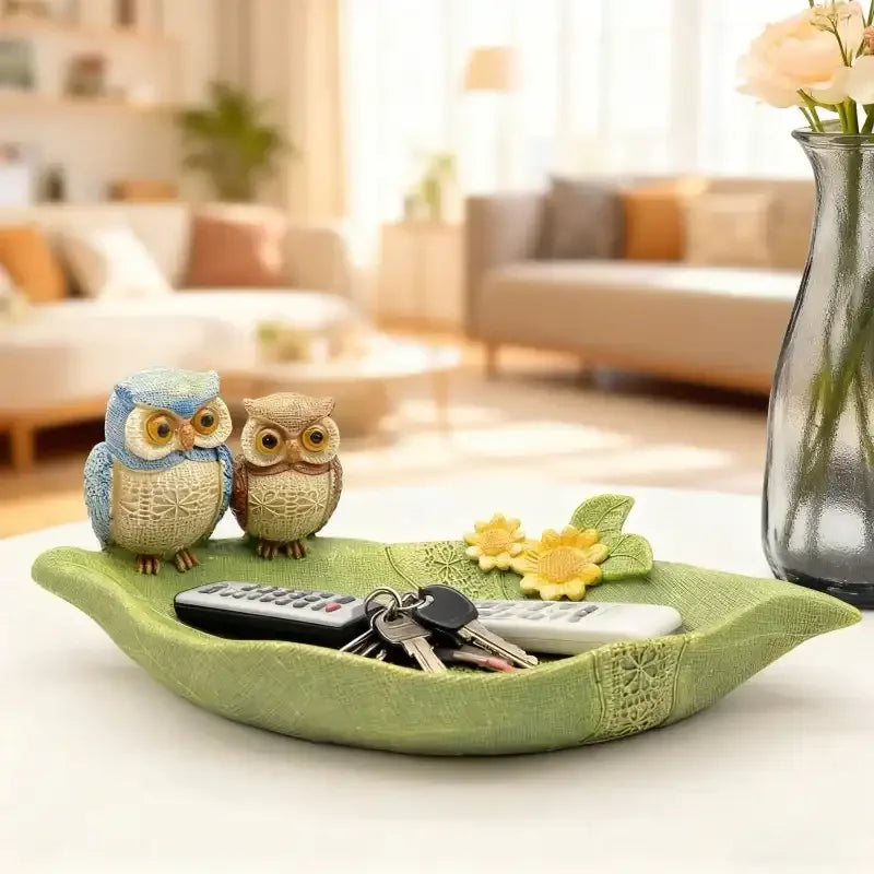 Couple Owl Storage Tray – Resin Owl Key Holder Decor