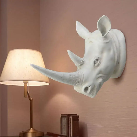Rhino Head Wall Sculpture – Minimalist Resin Animal Decor