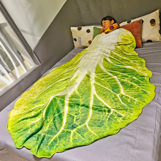 Cabbage Leaf Flannel Blanket – Soft Double-Sided Creative Sofa Throw