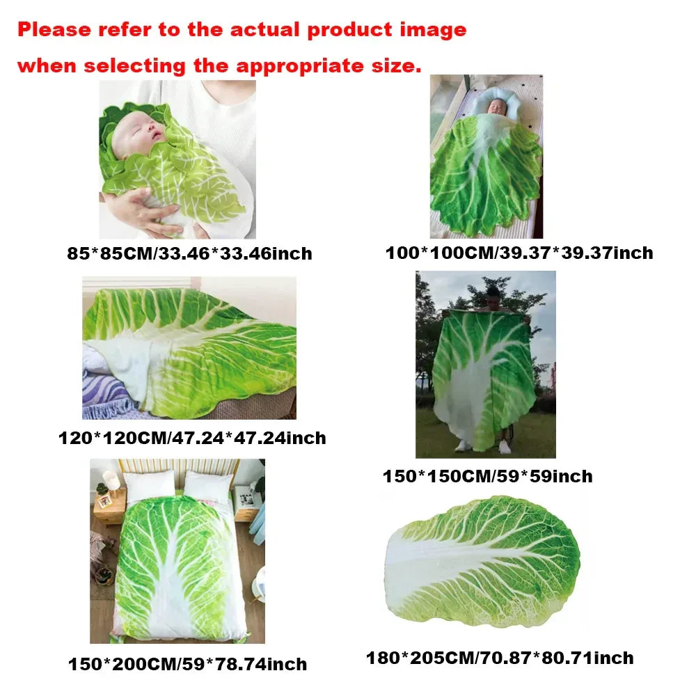 Cabbage Leaf Flannel Blanket – Soft Double-Sided Creative Sofa Throw