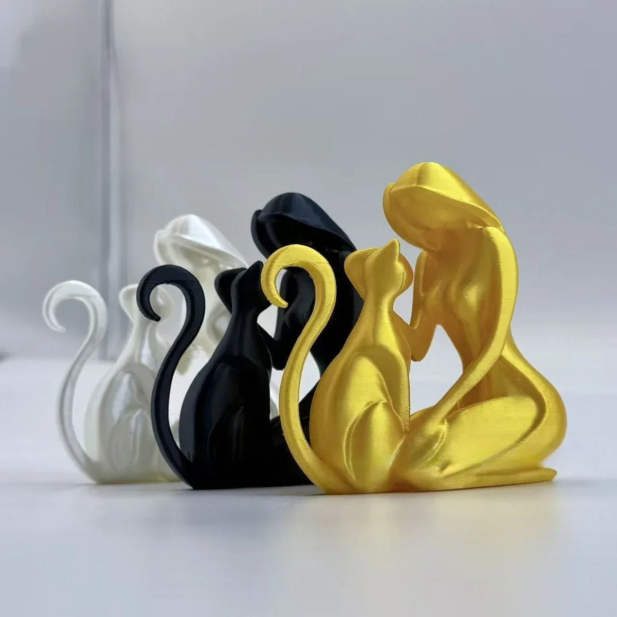 Ceramic Hug Cat Woman Statue Creative Desktop Ornament Cat Lovers