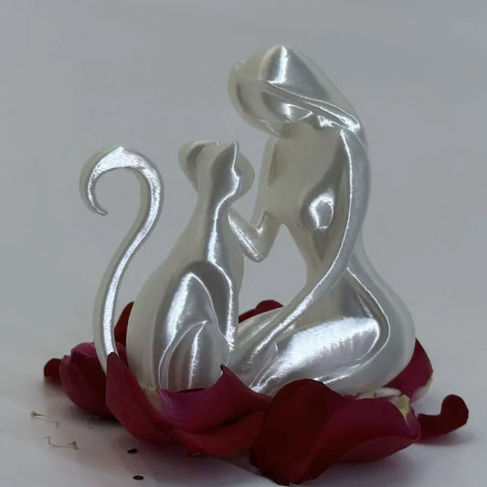 Ceramic Hug Cat Woman Statue Creative Desktop Ornament Cat Lovers
