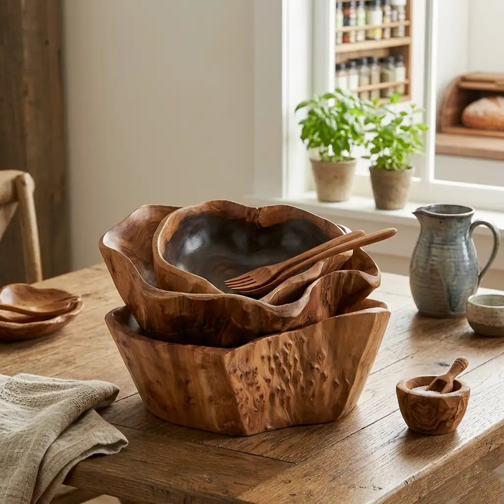 Handmade Natural Wood Fruit Tray - Irregular Bowl for Serving