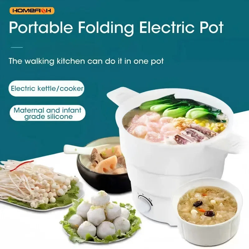 Foldable Silicone Electric Hot Pot – 1.2L Portable Travel Multi-Cooker