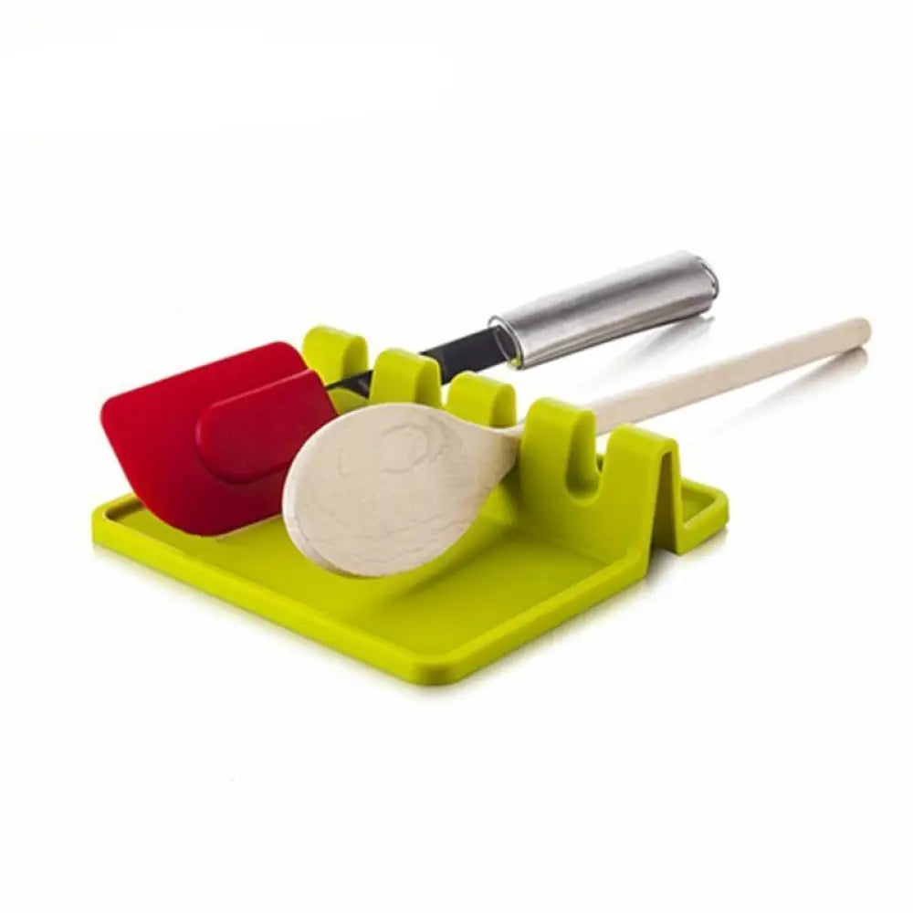 Silicone Utensil Rest – 4-Slot Spoon Holder with Drip Dish