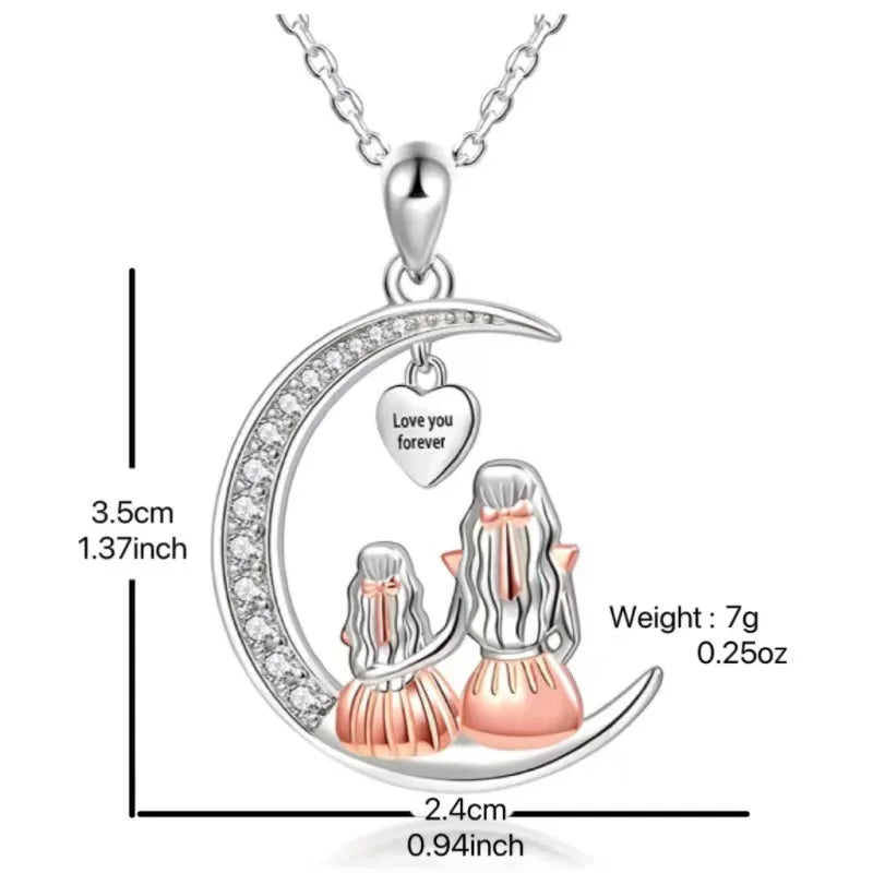 Mom & Daughter Moon Pendant Necklace – Love You Forever Heart Jewelry Gift