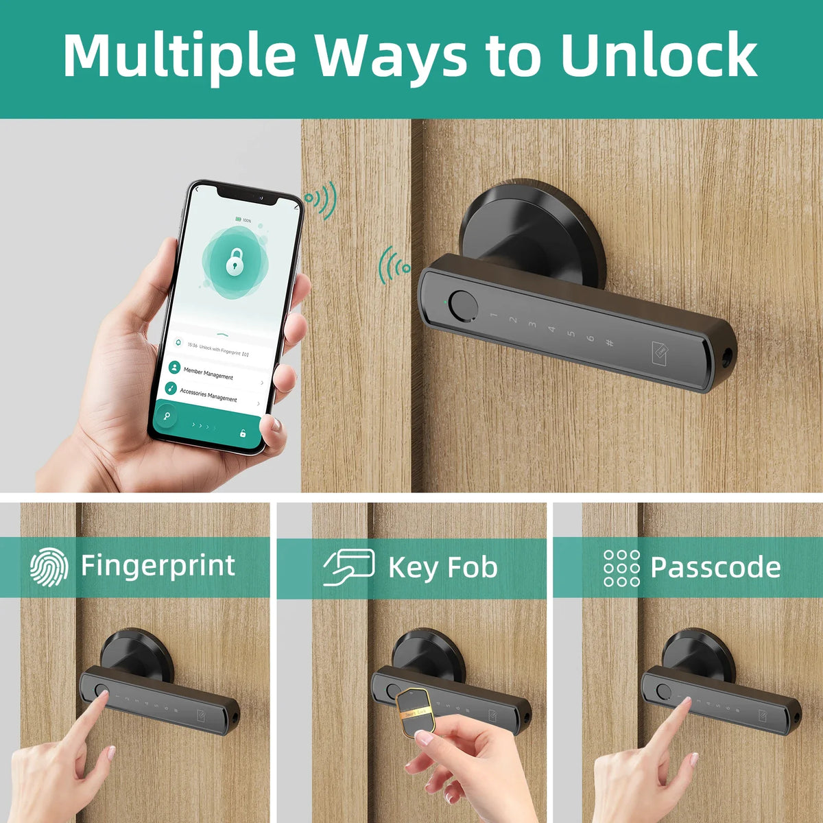 Smart Fingerprint Door Lock – Bluetooth Tuya App 6-in-1 Entry