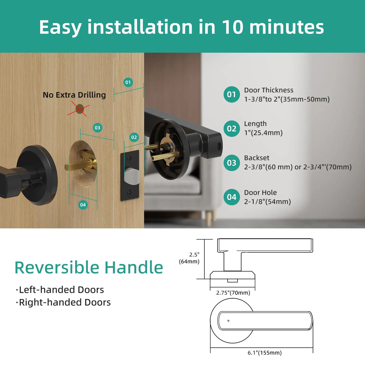 Smart Fingerprint Door Lock – Bluetooth Tuya App 6-in-1 Entry