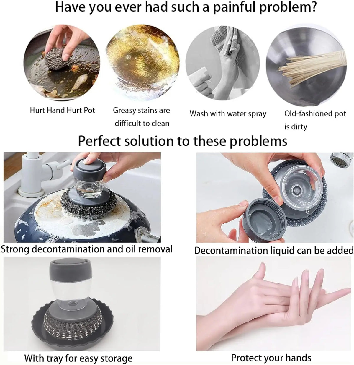 Soap Dispensing Palm Scrubber – Pot & Pan Cleaner with PET Refill Balls