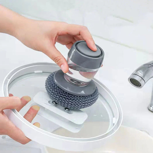 Soap Dispensing Palm Scrubber – Pot & Pan Cleaner with PET Refill Balls