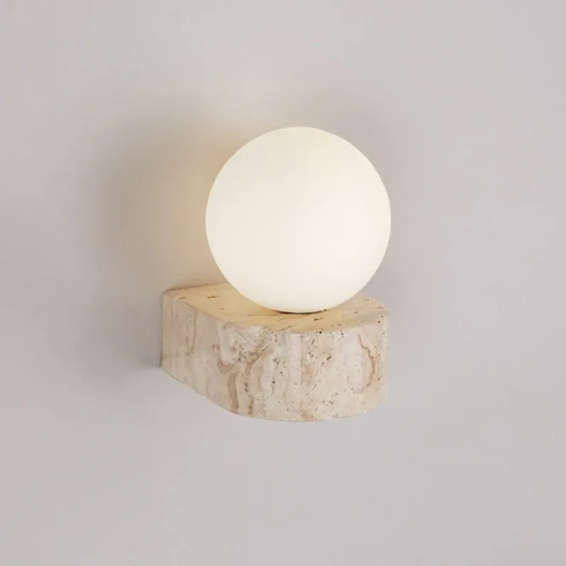Wabi-Sabi Stone Wall Lamp – Minimalist Bedside Sconce