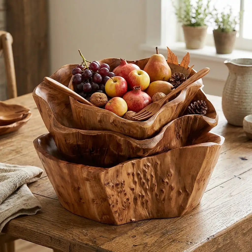 Handmade Natural Wood Fruit Tray - Irregular Bowl for Serving