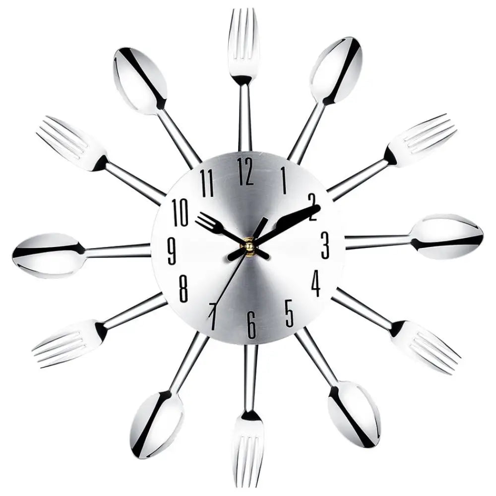 Stainless Steel Utensil Kitchen Wall Clock – Silent Movement