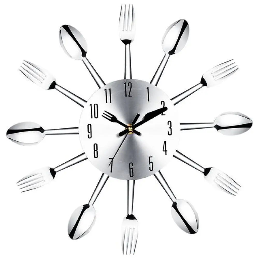 Stainless Steel Utensil Kitchen Wall Clock – Silent Movement