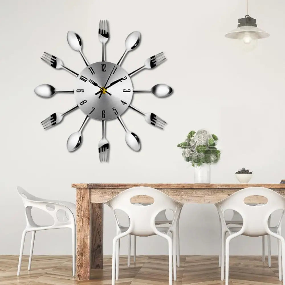 Stainless Steel Utensil Kitchen Wall Clock – Silent Movement