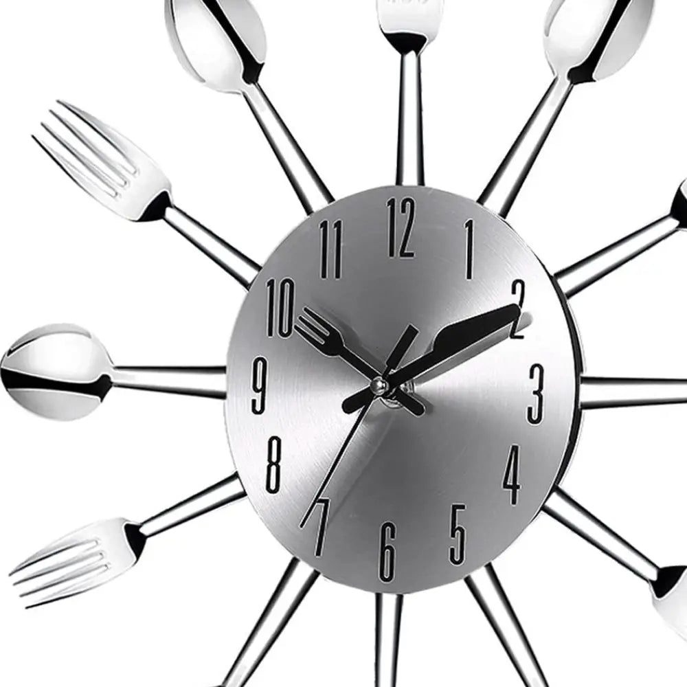 Stainless Steel Utensil Kitchen Wall Clock – Silent Movement