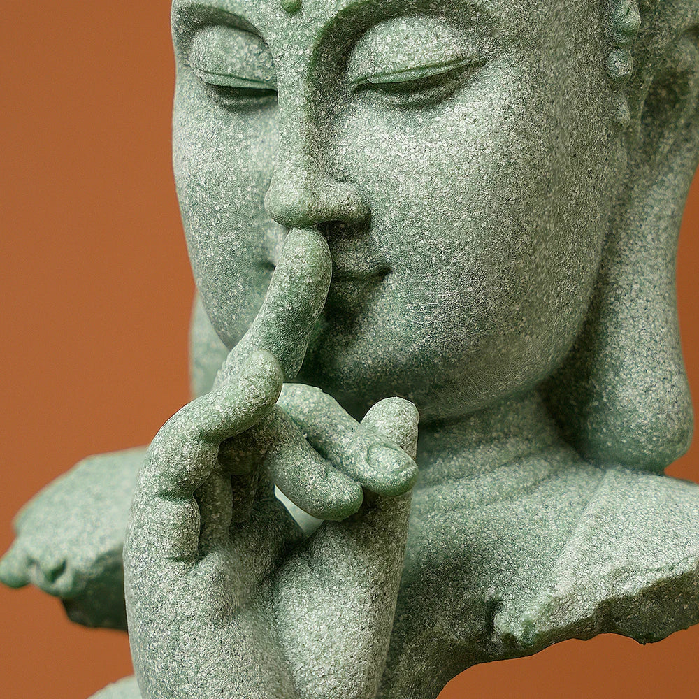 Serene Zen Buddhist Statue Natural Green Sandstone Desktop Decor