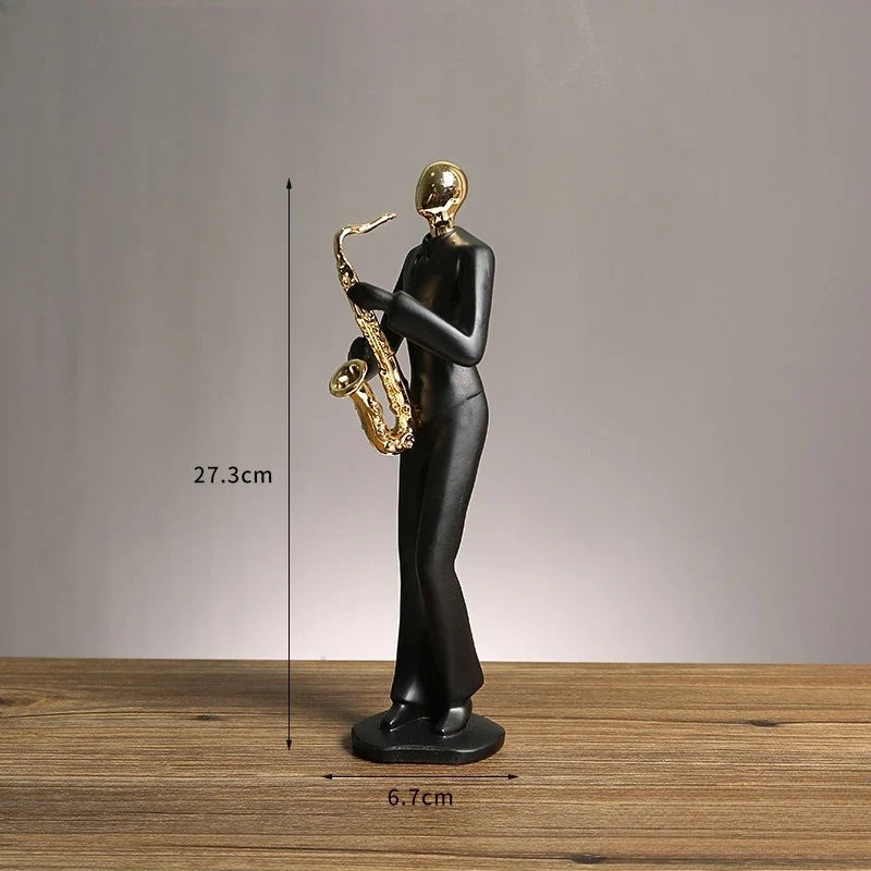 Nordic Musician Sculpture – Resin Jazz Figure Decor Black & Gold