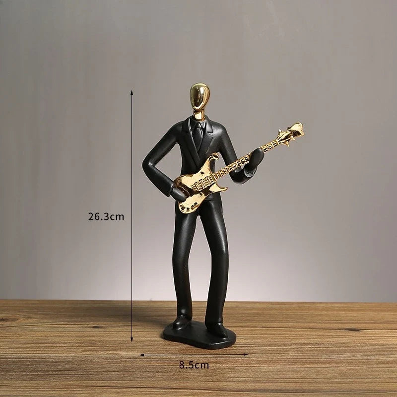 Nordic Musician Sculpture – Resin Jazz Figure Decor Black & Gold