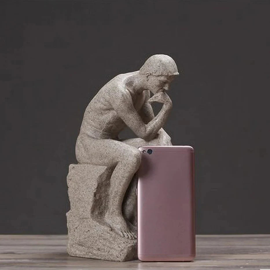 Nordic Thinker Sculpture – Resin Sandstone Finish Desk Decor