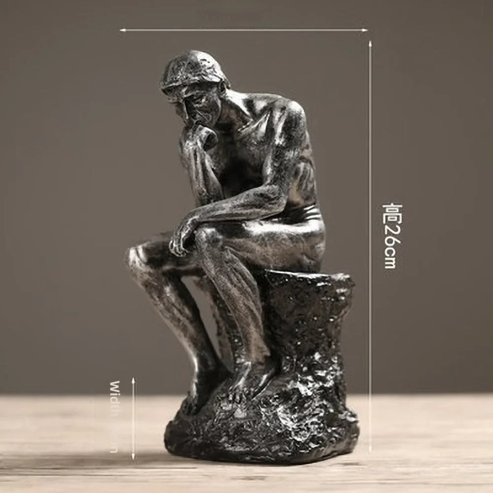 Nordic Thinker Sculpture – Resin Sandstone Finish Desk Decor