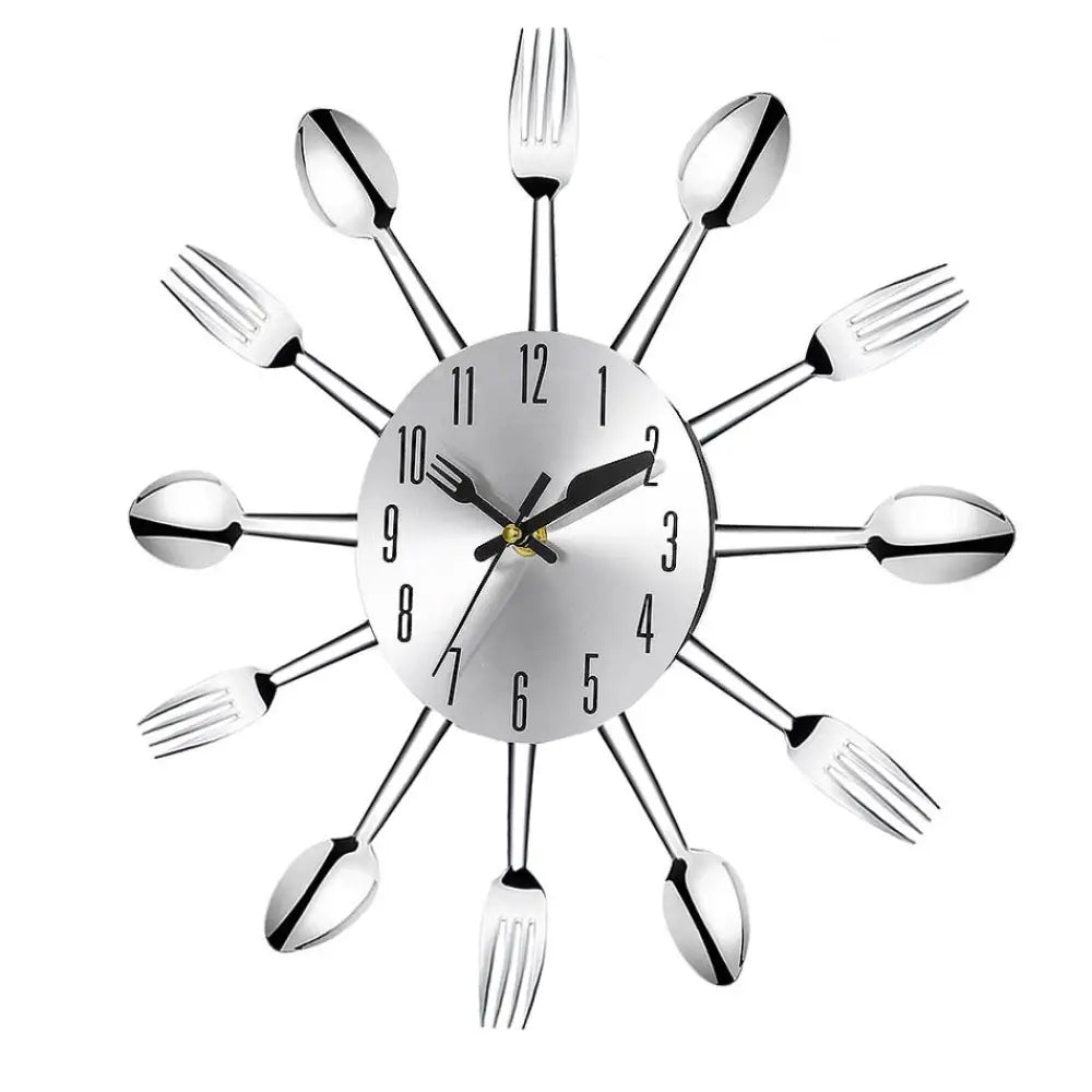 Stainless Steel Utensil Kitchen Wall Clock – Silent Movement