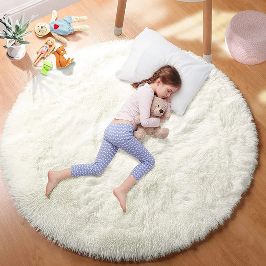 Super Soft Round Plush Rug – Fluffy Thick Pile Carpet for Living Room & Bedroom