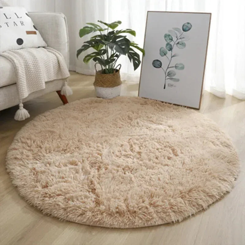 Super Soft Round Plush Rug – Fluffy Thick Pile Carpet for Living Room & Bedroom