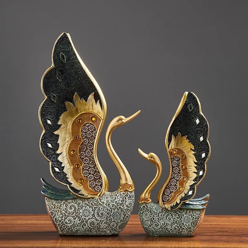 Elegant Swan Resin Sculpture Set – Luxury Couple Decor