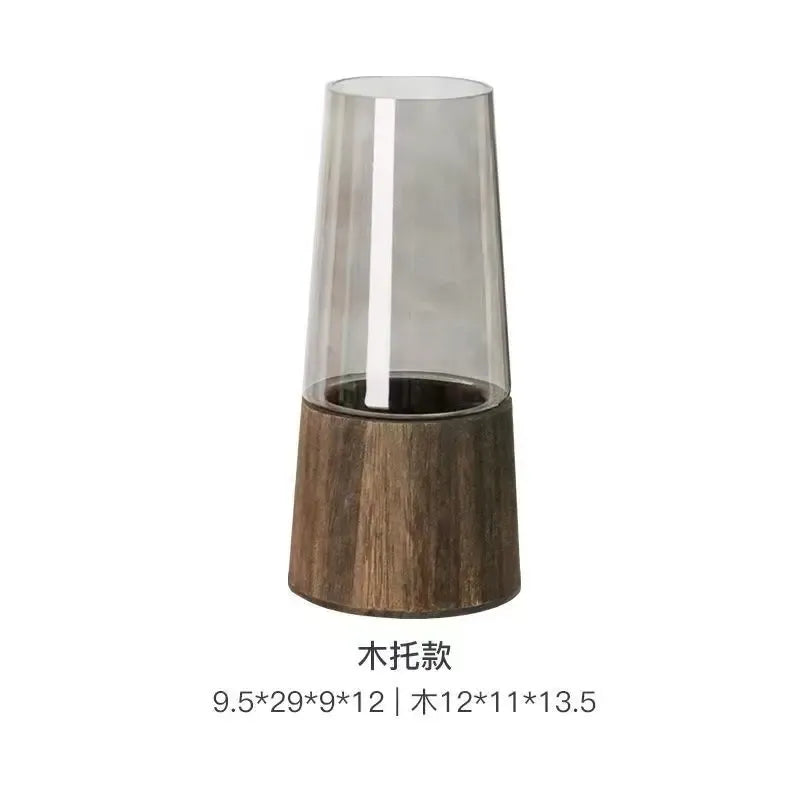 Nordic Glass Vase – Wooden Base Hydroponic Tabletop Decor