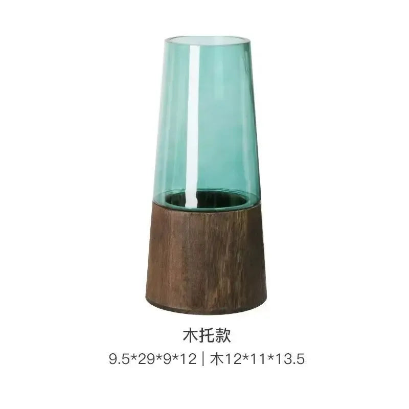 Nordic Glass Vase – Wooden Base Hydroponic Tabletop Decor