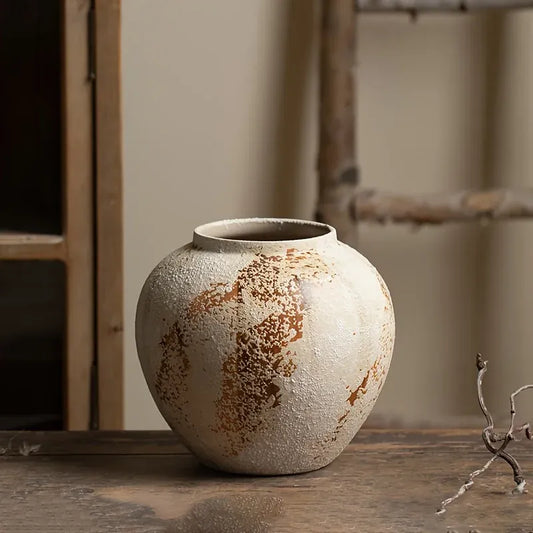Vintage Speckled Ceramic Vase – Rustic Pampas Decor