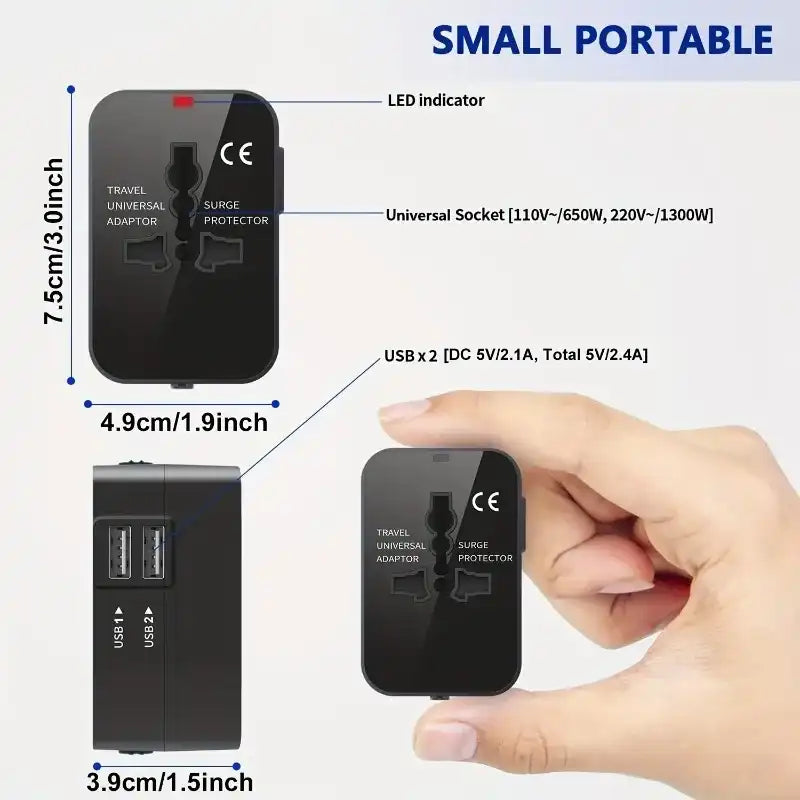 Universal Travel Adapter - Dual USB, Surge Protection