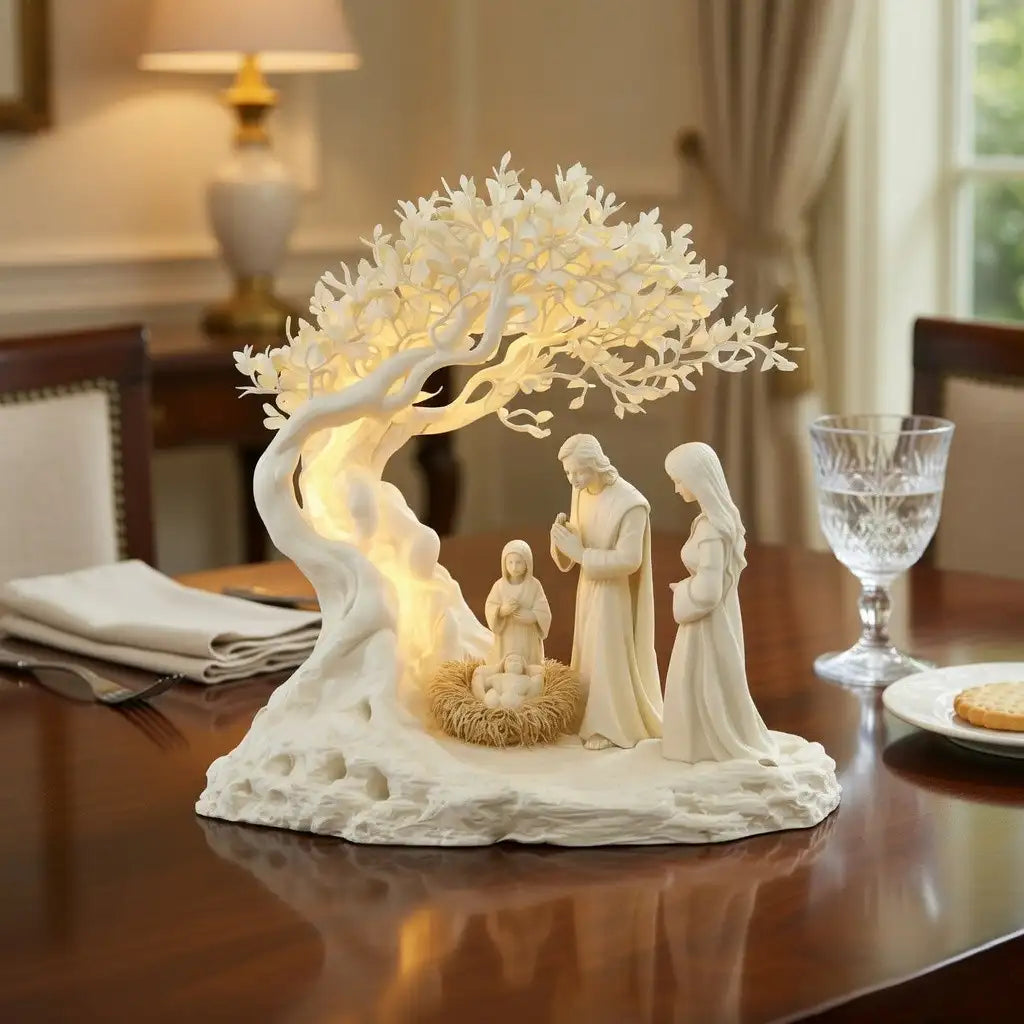 Jesus & Tree of Life Acrylic Statue – Holy Family Newborn Home Ornament