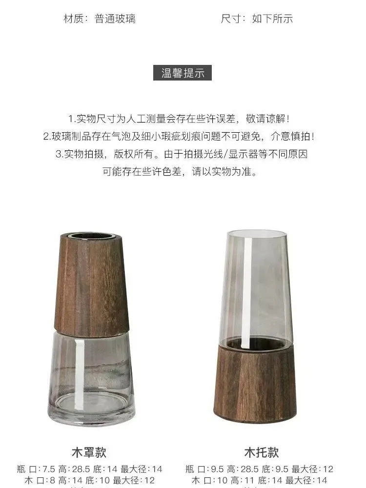 Nordic Glass Vase – Wooden Base Hydroponic Tabletop Decor